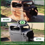 Before and After photos of surface rust removal on a vehicle