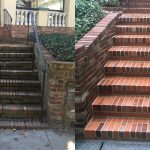 Before and After images of surface buildup removal on brick steps