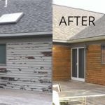 Before & After Images of paint blasted from timber boards of a house