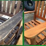 Before and after images of surface build up on a outdoor chair.