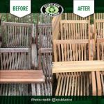 Before and After photos of blasted outdoor furniture.